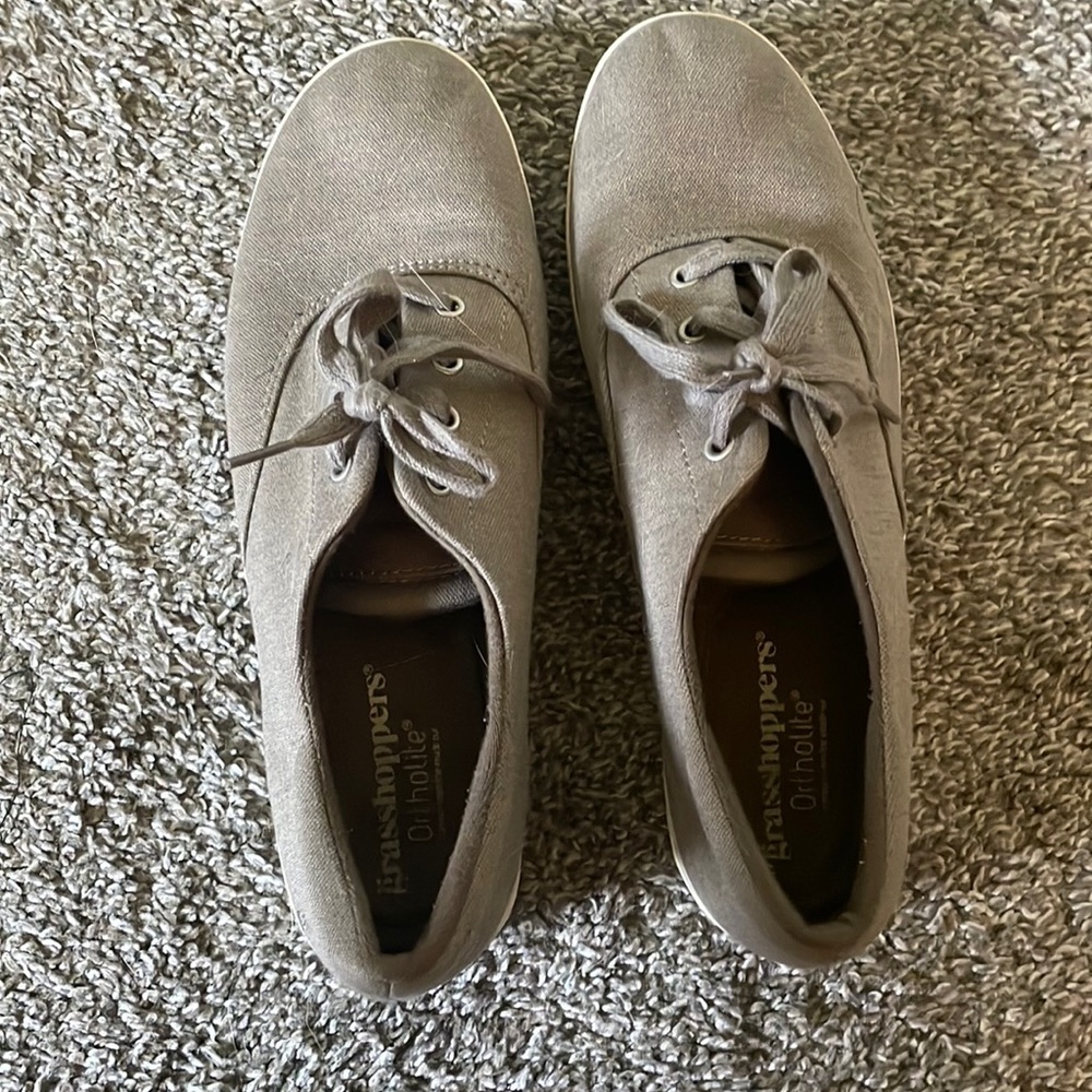 Lightly used grey grasshopper shoes